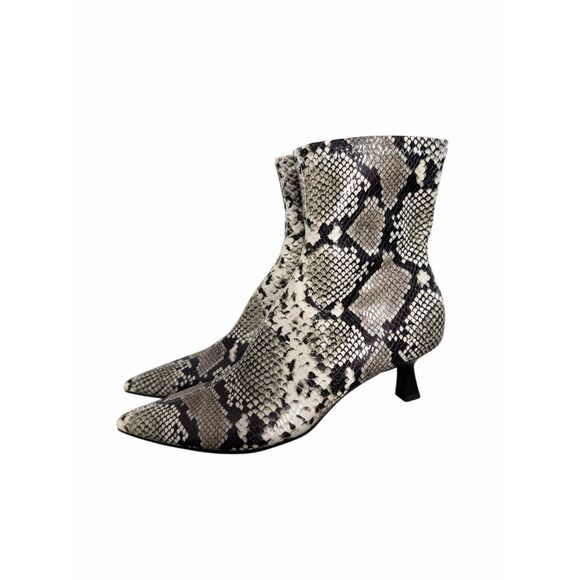 Open Edit Ankle Booties Snake Print Size 6 Pointed Toe Kitten Heel NEW - Picture 3 of 8